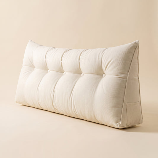 Lean™ Headboard Wedge Pillow — ivory tufted triangular wedge on warm cream background