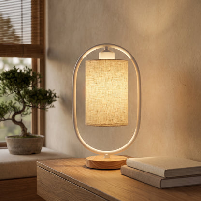 Hoop™ Lantern Table Lamp glowing on an oak sideboard in a warm Kopflo-style room