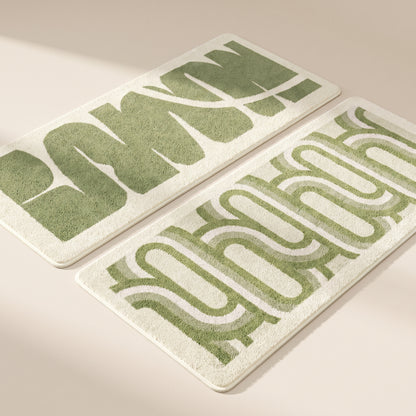 Fern™ Sage Runner Rug — Stroke and Maze patterns on warm cream background