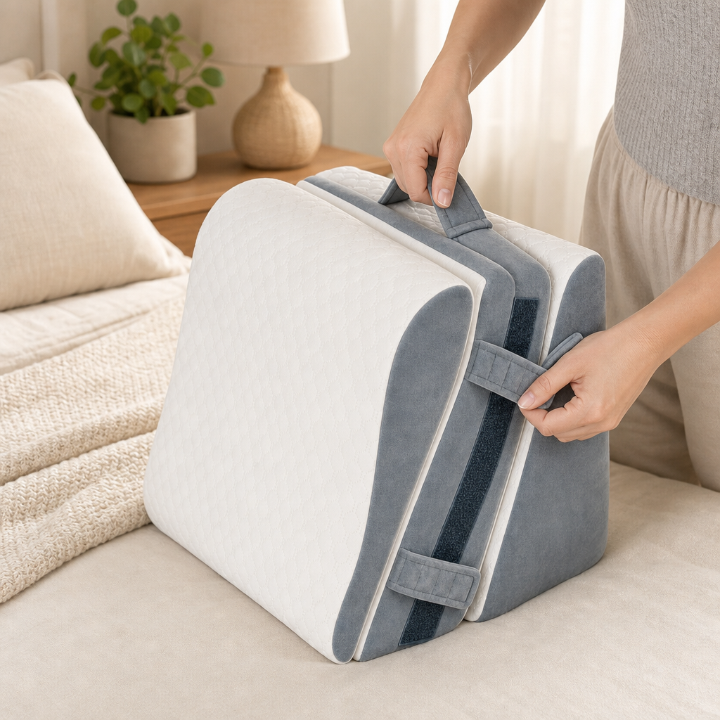 Hands folding the Kopflo Terrace system flat by its carry handle