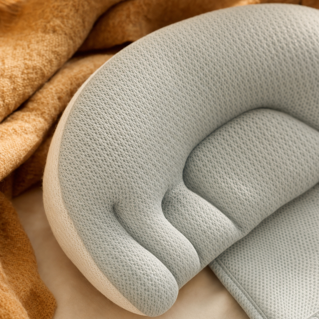 Close view of the Kopflo Bloom's breathable mesh and scalloped contour