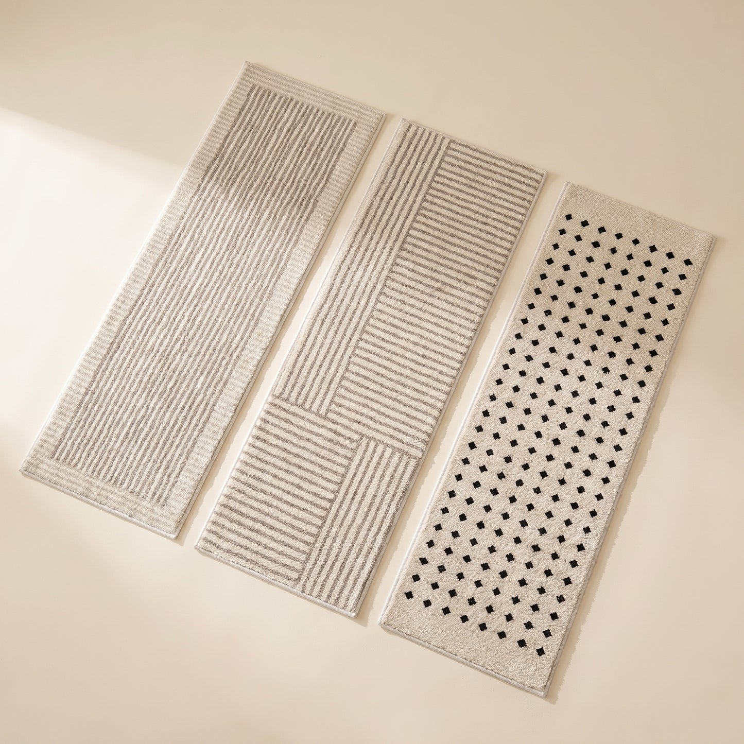 Loom™ Bedside Runner Rug — Stripe, Line Blocks and Dot patterns on warm cream background