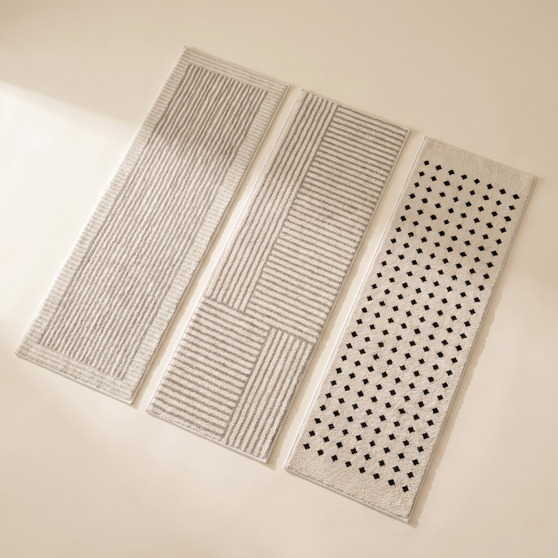 Loom™ Bedside Runner Rug — Stripe, Line Blocks and Dot patterns on warm cream background