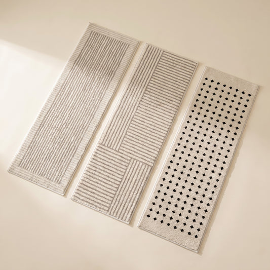 Loom™ Bedside Runner Rug — Stripe, Line Blocks and Dot patterns on warm cream background
