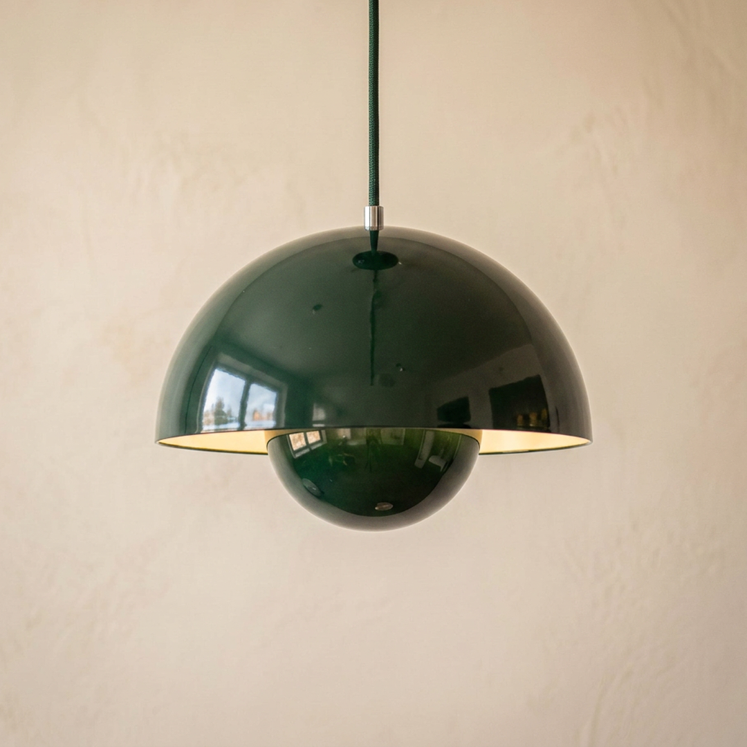 Bud pendant light in Pine, a deep forest green lacquer shade