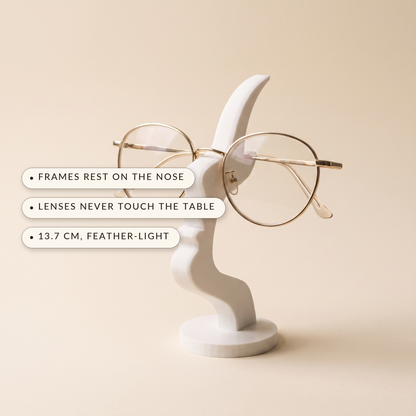 Visage™ Glasses Stand — frames rest on the nose, lenses never touch the table, 13.7 cm feather-light