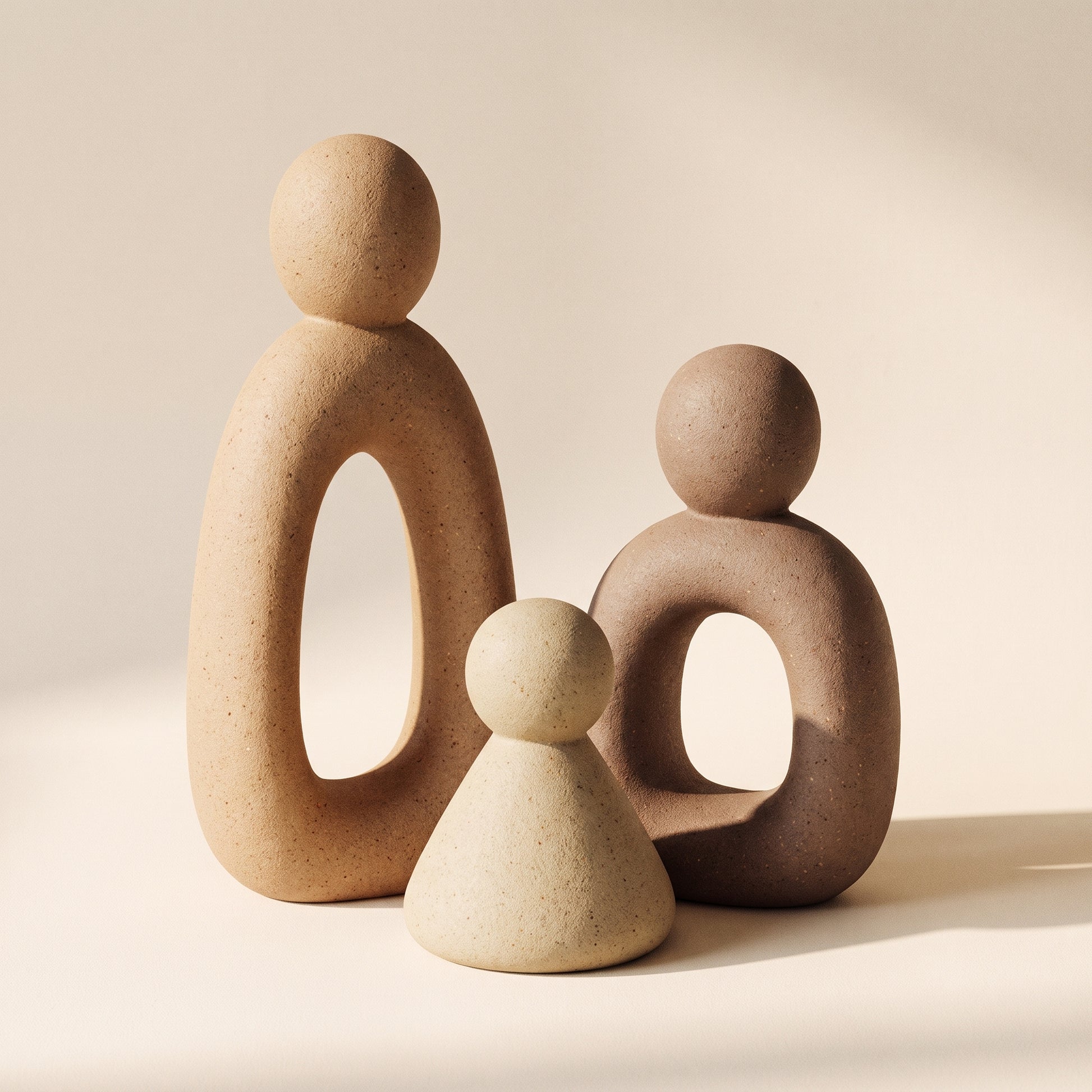 Kin™ Family Sculpture Set — tan, brown and cream figures on warm cream background