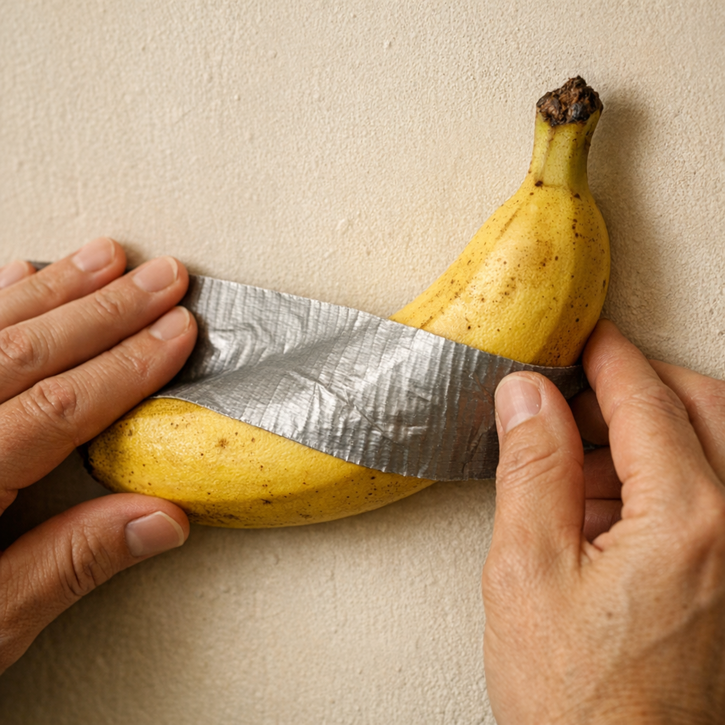 Hands mounting the Nana Banana Sculpture on a wall