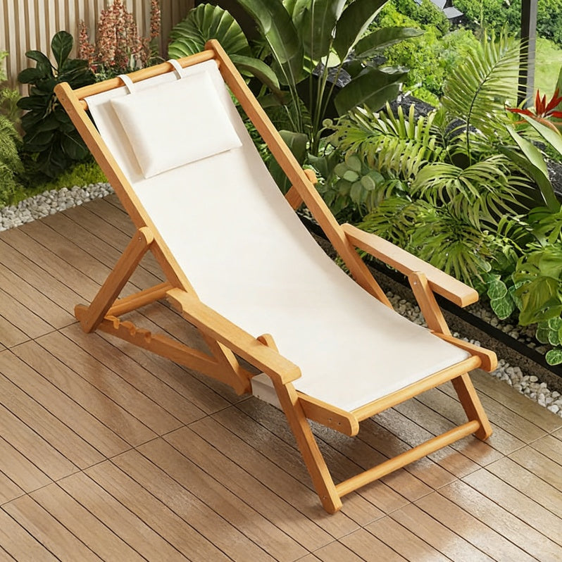 Siesta Bamboo Recliner on wood deck with plants
